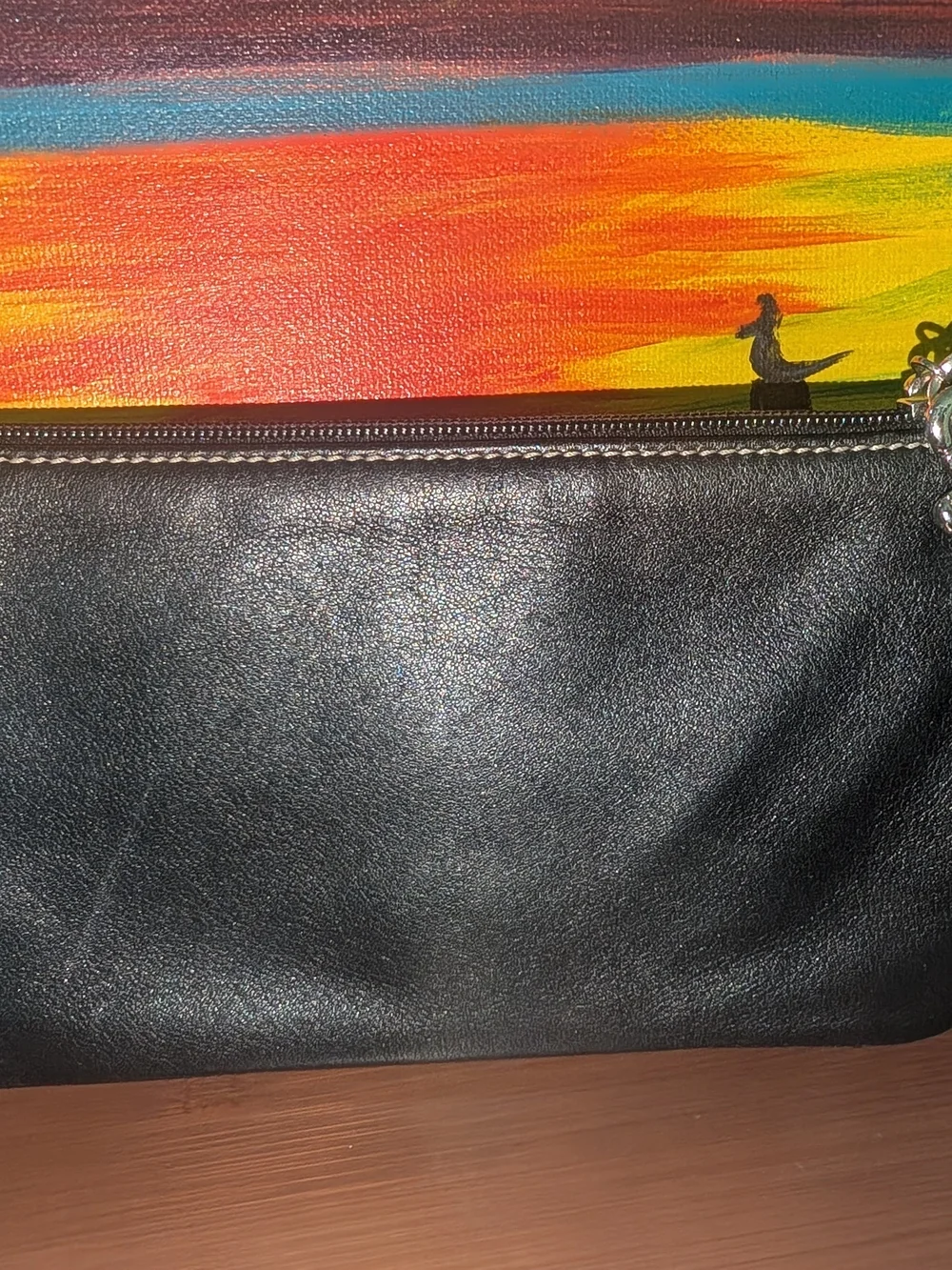Coach Black Leather Wristlet with Buckle Accent